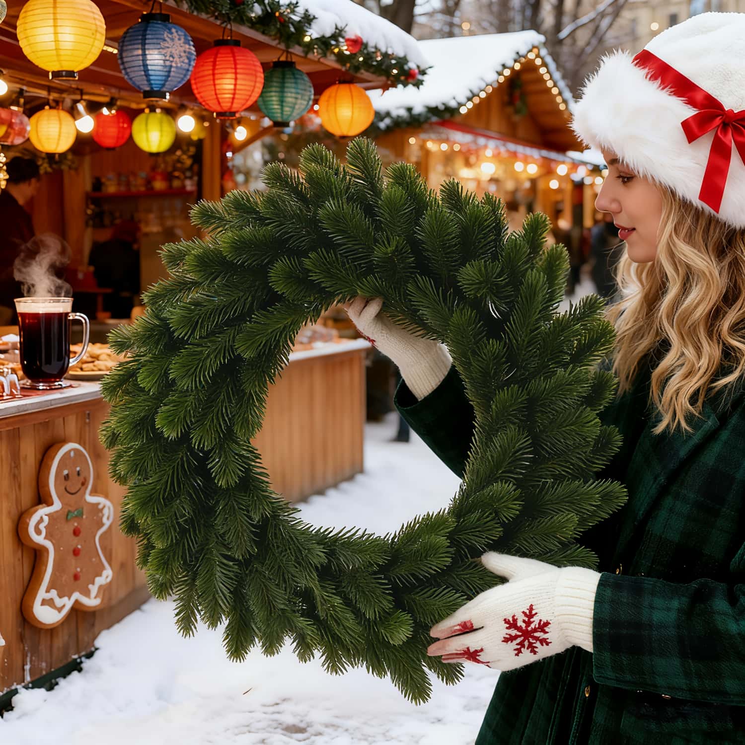 Christmas Wreath Fake - Ghirlanda natalizia artificiale da 1 pezzo,